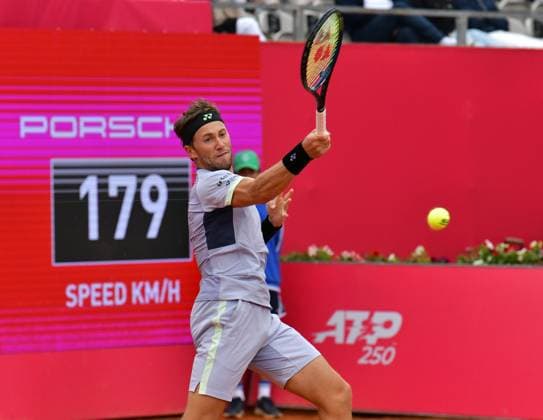 Casper Ruud Norway in his semi-final at the Estoril Open in Portugal Estoril Open, Portugal, April 6, 2024 Casper Ruud Norway in his semi-final at the Estoril Open in Portugal against Spains Pedro Martinez not pictured Estoril Estoril Tennis Club Lisbon Portugal