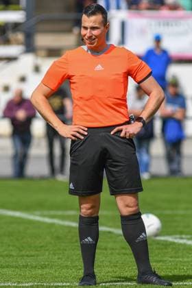 Francisco Lahora referee , cropped, full body, single image, action, action, 06 04 2024, Düren Germany , Soccer, Regionalliga West, 1 FC Düren FC Gütersloh xmhx