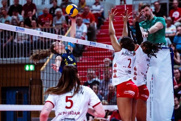 VBL Volleyball Bundesliga SC Potsdam SSC Palmberg Schwerin PlayOff semi-final, 06 04 2024 VBL Volleyball Bundesliga SC Potsdam SSC Palmberg Schwerin 06 04 2024 Copyright: xBEAUTIFULxSPORTS NicolxMarschallx