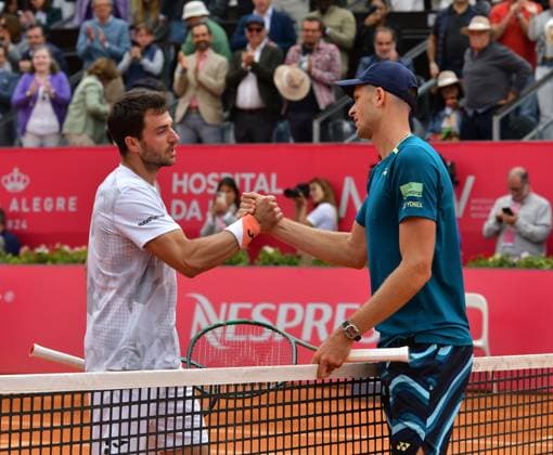 Hubert Hurkacz Poland wins the Estoril Open in Portugal Estoril Open, Portugal, April 7, 2024, Final Hubert Hurkacz Poland, right wins the Estoril Open in Portugal by defeating Pedro Martinez Spain in the final It was the first international tournament win for Hurkacz at a clay court tournament Estoril Estoril Tennis Club Lisbon Portugal