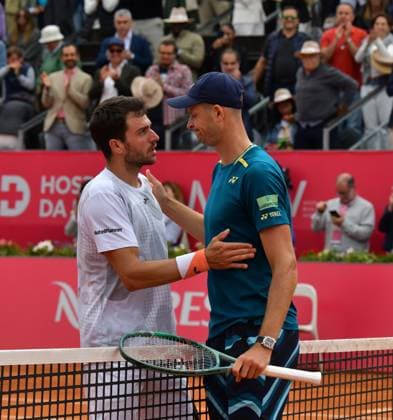 Hubert Hurkacz Poland wins the Estoril Open in Portugal Estoril Open, Portugal, April 7, 2024, Final Hubert Hurkacz Poland, right wins the Estoril Open in Portugal by defeating Pedro Martinez Spain in the final It was the first international tournament win for Hurkacz at a clay court tournament Estoril Estoril Tennis Club Lisbon Portugal