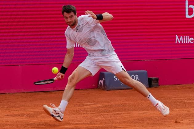 Estoril, Portugal, April 07 2024: Pedro Martinez (Spain) in action during the Millennium Estoril Open Final between Pedro Martinez (Spain) and Hubert Hurkacz (Poland) at Clube de Tenis do Estoril in Estoril, Portugal. (Pedro Porru SPP) Copyright: xPedroxPorrux xSPPx spp-en-PePoSp-4F8A3722