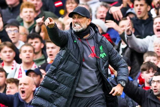 Bilder des Jahres 2024, Sport 04 April Sport Themen der Woche KW14 Sport Bilder des Tages Manchester United, ManU v Liverpool Premier League 07 04 2024. Jurgen Klopp Manager of Liverpool during the Premier League match between Manchester United and Liverpool at Old Trafford, Manchester, England on 7 April 2024. Editorial use only DataCo restrictions apply See www.football-dataco.com , Copyright: xNigelxKeenex PSI-19399-0124