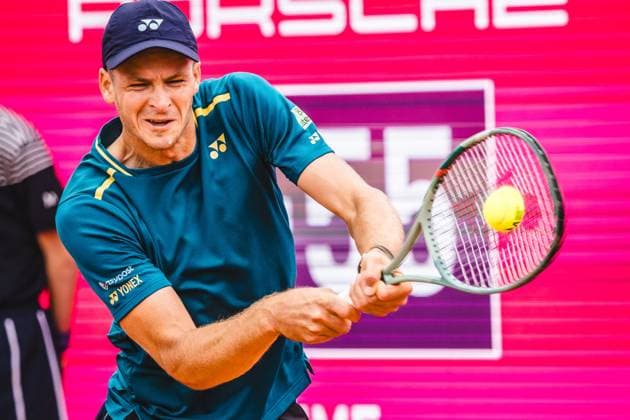 April 7, 2024, Estoril, Portugal: Hubert Hurkacz from Poland plays against Hubert Hurkacz from Poland (not pictured) during the Final of the Millennium Estoril Open ATP, Tennis Herren 250 tennis tournament 2024 at Clube de Tenis do Estoril. (Final Score: Pedro Martinez (3 - 6 : 4 - 6) (0 - 2) Hubert Hurkacz) Estoril Portugal - ZUMAs197 20240407_aaa_s197_230 Copyright: xHenriquexCasinhasx