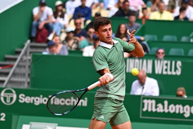 Monaco Rolex Masters - Practice Session Luca Nardi (ITA) during his qualifying match at the Monaco Rolex Masters in Monte Carlo, on April, 7, 2024. Photo by Corinne Dubreuil ABACAPRESS.COM Monaco Monaco  Copyright: xDubreuilxCorinne ABACAx