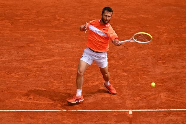 Monaco Rolex Masters - Practice Session Corentin Moutet (FRA) during his qualifying round match at the Monaco Rolex Masters in Monte Carlo, on April, 7, 2024. Photo by Corinne Dubreuil ABACAPRESS.COM Monaco Monaco  Copyright: xDubreuilxCorinne ABACAx