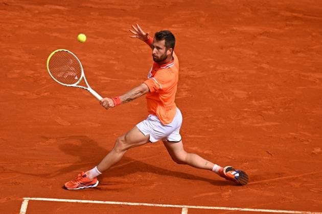 Monaco Rolex Masters - Practice Session Corentin Moutet (FRA) during his qualifying round match at the Monaco Rolex Masters in Monte Carlo, on April, 7, 2024. Photo by Corinne Dubreuil ABACAPRESS.COM Monaco Monaco  Copyright: xDubreuilxCorinne ABACAx