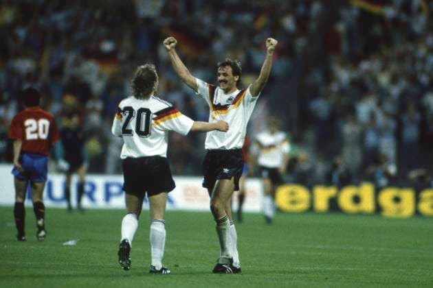 Rudi VOELLER Völler, right JUBILATES, cheers, jubilation, joy, cheers, , together with Wolfgang ROLFF, GER, Germany GER Spain ESP 2 0 Soccer EURO 1988 in Germany, 17 06 1988 in the Munich Olympic Stadium Â