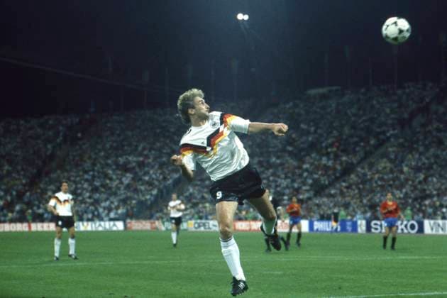 Rudi VOELLER, Völler, GER, Action, Header, Germany GER Spain ESP 2 0 Soccer EURO 1988 in Germany, 17 06 1988 in Munich Olympic Stadium Â