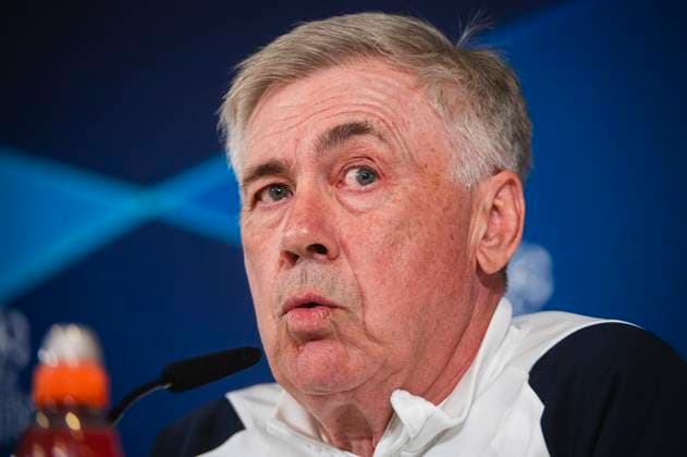 Uefa Champions League 2024: Real Madrid press conference, PK, Pressekonferenz match against Manchester City Carlo Ancelotti, coach of Real Madrid seen speaking during the press conference of Real Madrid the day before the quarter-final first leg football match of Champions League against Manchester City at Ciudad Real Madrid in Valdebebas, Madrid. Valdebebas Ciudad Real Madrid Madrid Spain Copyright: xAlbertoxGardinx AGardin_20240408_RealMadrid_ManCity_PC_31