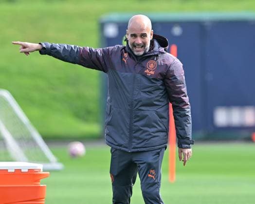 Manchester City Champions League training session Pep Guardiola manager of Manchester City, during the Manchester City champions League training session ahead of the Real Madrid game at Etihad Stadium, Manchester, United Kingdom, 8th April 2024 (Photo by Cody Froggatt News Images) Manchester Etihad Stadium Manchester United, ManU Kingdom Copyright: xCodyxFroggatt NewsxImagesx