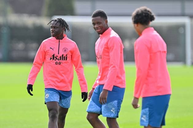 Manchester City Champions League training session Mahamadou Susoho of Manchester City, during the Manchester City champions League training session ahead of the Real Madrid game at Etihad Stadium, Manchester, United Kingdom, 8th April 2024 (Photo by Cody Froggatt News Images) Manchester Etihad Stadium Manchester United, ManU Kingdom Copyright: xCodyxFroggatt NewsxImagesx