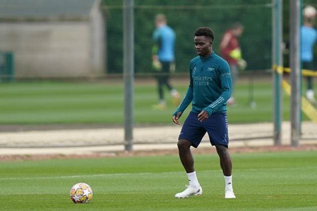Arsenal Media Activities Bukayo Saka of Arsenal during the Arsenal team training session ahead of the UEFA Champions League Quarter-Final 1st leg football match against Bayern Munich at Arsenal FC Training Centre, London Colney, England, United Kingdom on 8 April 2024 Editorial use only. All images are copyright Every Second Media Limited. No images may be reproduced without prior permission. Copyright: xIMAGO EveryxSecondxMediax ESM-0979-0040