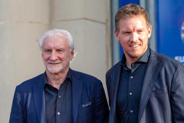 European Football Championship Workshop, European Championship, Meeting of the national coaches on 08 04 2024 at the Staendehaus in Duesseldorf Rudi Voeler DFB, Sports Director and Julian Nagelsmann Germany, National Coach Photo Kirchner Media TH Copyright: xKirchner-Media THx