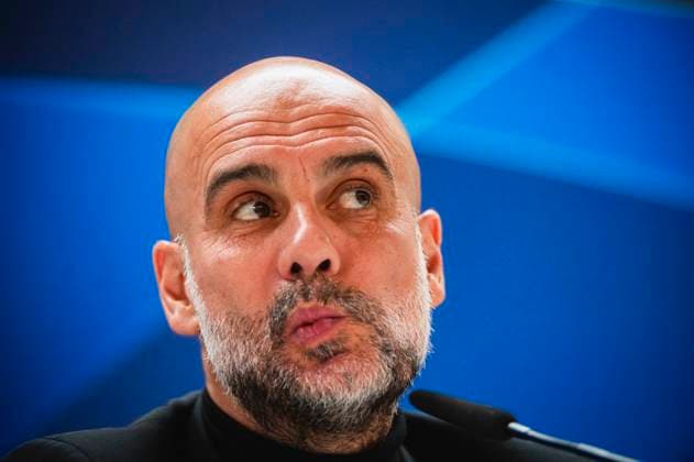 Uefa Champions League 2024: Manchester City press conference, PK, Pressekonferenz match against Real Madrid Pep Guardiola, coach of Manchester City, seen speaking during the press conference a day before the quarter-final first leg football match of Champions League against Real Madrid at Santiago Bernabeu stadium in Madrid. Madrid Estadio Santiago Bernabeu Madrid Spain Copyright: xAlbertoxGardinx AGardin_20240408_ManCity_PC_29