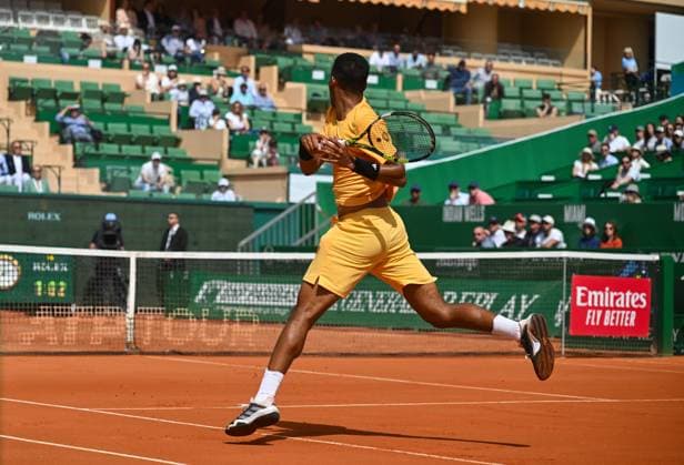 Rolex Monte Carlo Masters Day Three MONTE CARLO, MONACO APRIL 8 Felix Auger Aliassime of Canada in action against Luca Nardi of Italy during day three of the Rolex Monte Carlo Masters at Monte Carlo Country Club on April 8, 2024 in Monte Carlo, Monaco Photo by Andy Astfalck Copyright: xBEAUTIFULxSPORTS Astfalckx