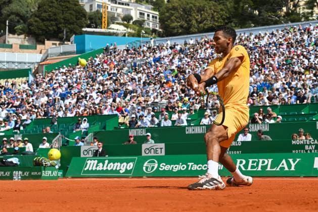 Rolex Monte Carlo Masters Day Three MONTE CARLO, MONACO APRIL 8 Felix Auger Aliassime of Canada in action against Luca Nardi of Italy during day three of the Rolex Monte Carlo Masters at Monte Carlo Country Club on April 8, 2024 in Monte Carlo, Monaco Photo by Andy Astfalck Copyright: xBEAUTIFULxSPORTS Astfalckx