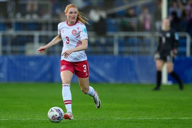 Uherske Hradiste, Czech Republic, April 5st 2024: Stine Ballisager of Denmark controls the ball during the UEFA Womens European Qualifiers football match between Czech Republic and Denmark, City Stadium, Czech Republic (Vlastimil Vacek SPP) Copyright: xVlastimilxVacekx xSPPx spp-en-VlVaSp-VAC_165