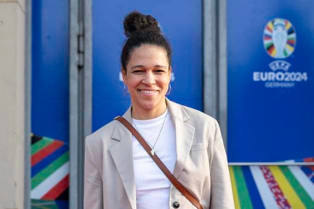 European Football Championship workshop, European Championship, meeting of national coaches on 08 04 2024 at the Staendehaus in Duesseldorf Celia Sasic DFB Integration Ambassador in front of the building Photo Kirchner Media TH Copyright: xKirchner-Media THx