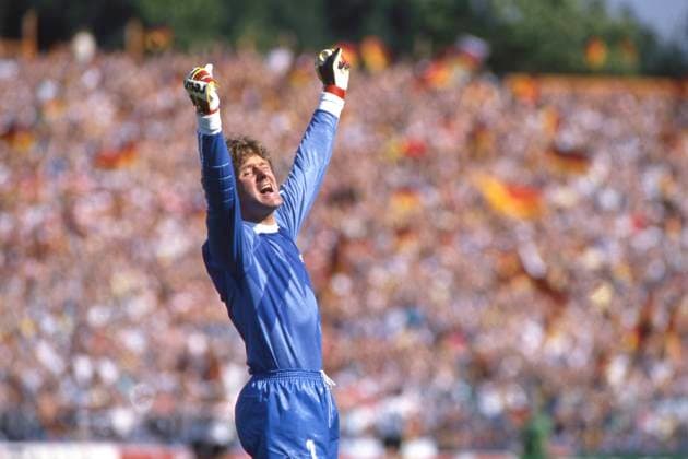 Goalkeeper Eike IMMEL GER cheers, jubilation, joy, cheers, Germany GER Denmark DEN 2 0 Soccer EURO 1988 in Germany, 14 06 1988 in the Parkstadion Gelsenkirchen, Â
