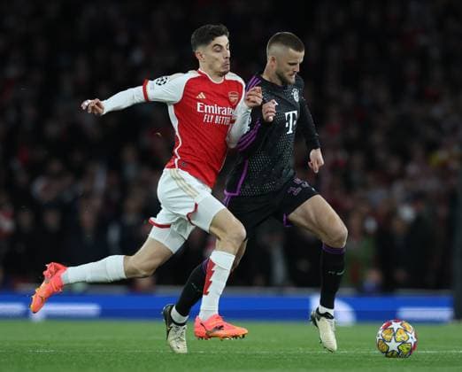 Arsenal FC v FC Bayern München: Quarter-final First Leg - UEFA Champions League 2023 24 Kai Havertz of Arsenal and Eric Dier of Bayern Munich challenge during the UEFA Champions League quarter-final first leg match between Arsenal FC and FC Bayern München at Emirates Stadium on April 9, 2024 in London, England. London Emirates Stadium England United Kingdom Copyright: xEdxSykes Sportsphoto APLx 13971558