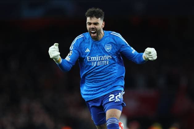 Arsenal FC v FC Bayern München: Quarter-final First Leg - UEFA Champions League 2023 24 David Raya of Arsenal celebrates 1st goal during the UEFA Champions League quarter-final first leg match between Arsenal FC and FC Bayern München at Emirates Stadium on April 9, 2024 in London, England. London Emirates Stadium England United Kingdom Copyright: xEdxSykes Sportsphoto APLx 13971560
