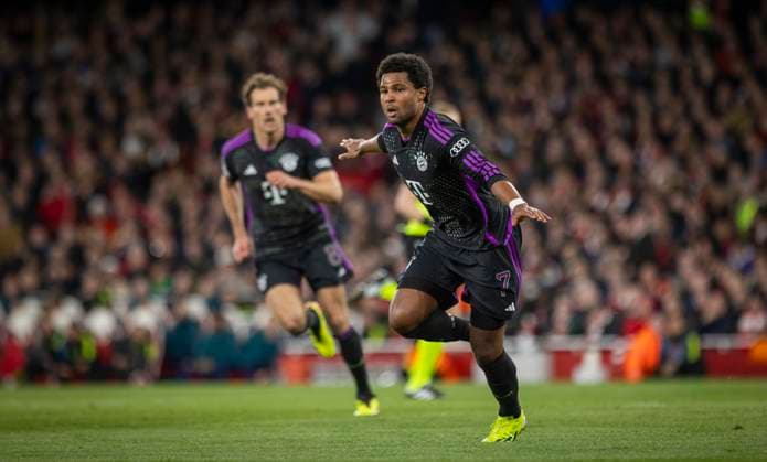 London, England 09th Apr 2024 Goal celebration Serge Gnabry Munich Arsenal London Bayern Munich Arsenal London Bayern Munich 09 04 2024