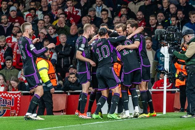 Goal for 1 2 from penalty by Harry Kane FC Bayern Muenchen, 9 FC Arsenal vs FC Bayern Muenchen , Football, UEFA Champions League, Quarter-final, 09 04 2024 FC Arsenal vs FC Bayern Muenchen , Football, UEFA Champions League, Quarter-final, 09 04 2024 London Copyright: xEibner-Pressefoto BahhoxKarax EP_FCB