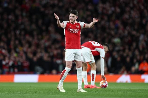 Arsenal gegen Bayern München 09. April 2024, London UEFA Champions League Viertelfinal Hinspiel Arsenal gegen Bayern München Declan Rice von Arsenal Foto Jacques Feeney Abseits London UK  Copyright: xJacquesxFeeneyx xOffsidexOffside