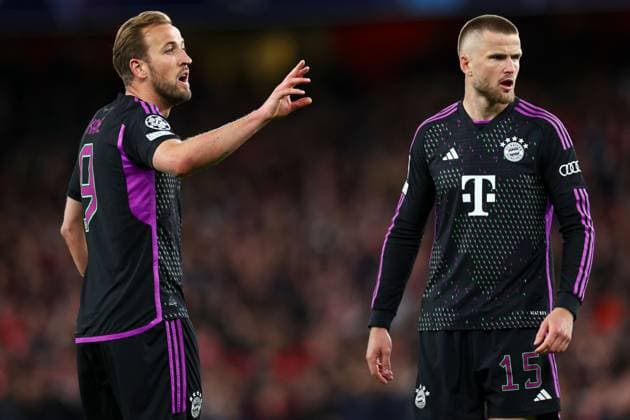 Harry Kane of Bayern Munich (L) and Eric Dier of Bayern Munich (R) Arsenal v Bayern Munich, UEFA Champions League, Quarter Final, First Leg, Football, Emirates Stadium, London, UK - 09 Apr 2024 EDITORIAL USE ONLY No use with unauthorised audio, video, data, fixture lists, club league logos or live services. Online in-match use limited to 120 images, no video emulation. No use in betting, games or single club league player publications. Copyright: xSimonxDael Shutterstockx 14424047bz