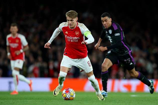 Arsenal FC v FC Bayern München: Quarter-final First Leg - UEFA Champions League 2023 24 Martin Odegaard of Arsenal on the ball during the UEFA Champions League quarter-final first leg match between Arsenal FC and FC Bayern München at Emirates Stadium on April 9, 2024 in London, England. London Emirates Stadium England United Kingdom Copyright: xEdxSykes Sportsphoto APLx 13971579