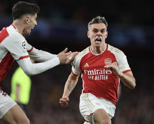 Leandro Trossard (right) celebrates scoring the 2nd Arsenal goal with Kai Havertz Arsenal v Bayern Munich, UEFA Champions League 1 4 Final 1st Leg, Emirates Stadium, Highbury, London, UK - 09 04 2024 Editorial use only  Copyright: xMattxImpey Shutterstockx 14426976ak