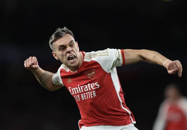 Leandro Trossard celebrates scoring the 2nd Arsenal goal Arsenal v Bayern Munich, UEFA Champions League 1 4 Final 1st Leg, Emirates Stadium, Highbury, London, UK - 09 04 2024 Editorial use only  Copyright: xMattxImpey Shutterstockx 14426976am