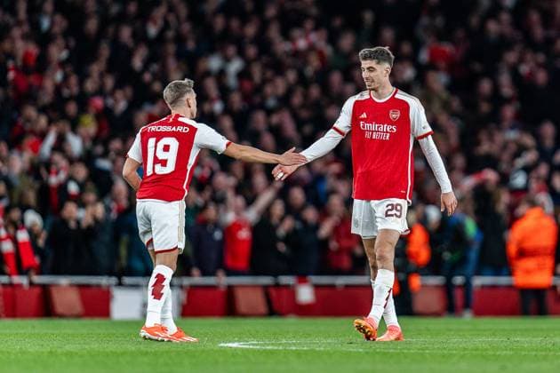 Goal for 2 2 by Leandro Trossard FC Arsenal London, 19 Kai Havertz FC Arsenal London, 29 FC Arsenal vs FC Bayern Muenchen , Football, UEFA Champions League, Quarter-final, 09 04 2024 FC Arsenal vs FC Bayern Muenchen , Football, UEFA Champions League, Quarter-final, 09 04 2024 London Copyright: xEibner-Pressefoto BahhoxKarax EP_FCB