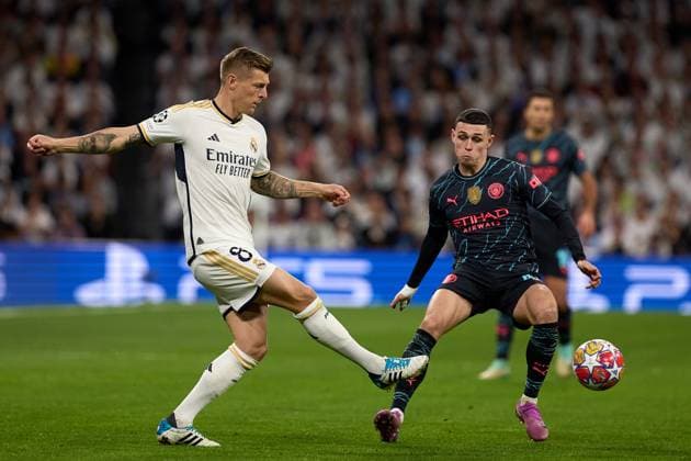 April 9, 2024, Madrid, Spain: Toni Kroos of Real Madrid in action during the UEFA Champions League quarter-final first leg match between Real Madrid CF and Manchester City at Estadio Santiago Bernabeu on April 09, 2024 in Madrid, Spain. Madrid Spain - ZUMAd159 20240409_zia_d159_069 Copyright: xGerardxFrancox
