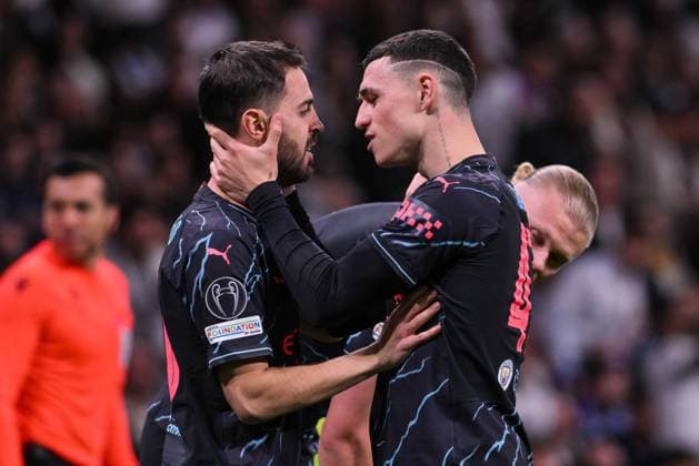 UEFA Champions League Real Madrid vs Manchester City at Santiago Bernabeu Stadium in Madrid, 09 April 2024 Bernardo Silva and Foden celebrate a goal 900 Cordon Press  900 CordonxPress LOF - UEFA Champions League Real Madrid vs Manchester City