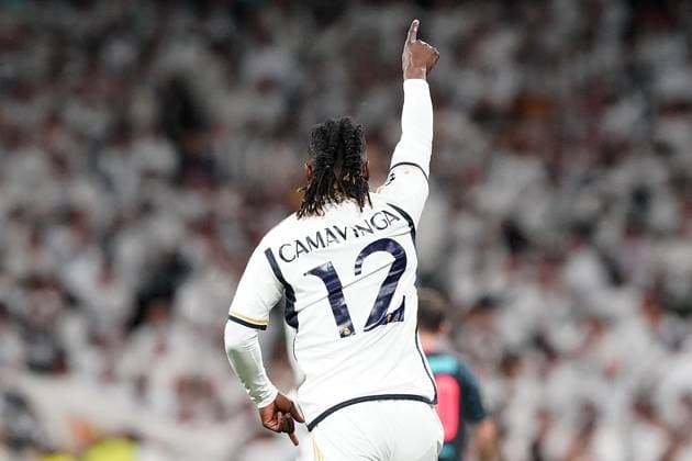 Champions League - Real Madrid v Manchester City Real Madrid CF s Eduardo Camavinga celebrates goal during Champions League 2023 2024,Quarter-finals, 1st leg match. Madrid, Spain, April 9, 2024. Photo by Acero AlterPhotos ABACAPRESS.COM Madrid Spain  Copyright: xAcero AlterPhotos ABACAx