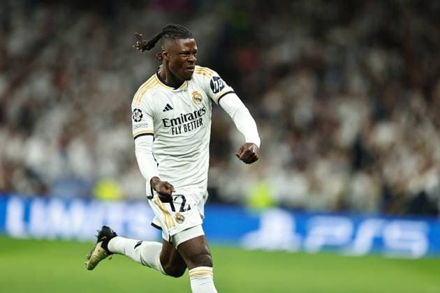 Eduardo Camavinga (Real), APRIL 9, 2024 - Football Soccer : Camavinga celebrate after his goal during UEFA Champions League Quarter-finals 1st leg match between Real Madrid CF 3-3 Manchester City FC at the Estadio Santiago Bernabeu in Madrid, Spain. Noxthirdxpartyxsales  (249650670)