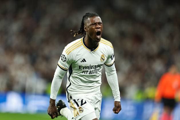 Eduardo Camavinga (Real), APRIL 9, 2024 - Football Soccer : Camavinga celebrate after his goal during UEFA Champions League Quarter-finals 1st leg match between Real Madrid CF 3-3 Manchester City FC at the Estadio Santiago Bernabeu in Madrid, Spain. Noxthirdxpartyxsales  (249650674)