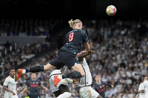 Real Madrid CF v Manchester City: Quarter-final First Leg - UEFA Champions League 2023 24 Erling Haaland of Manchester City is in action during the UEFA Champions League 2023 24 round of 8 first leg match between Real Madrid and Manchester City at Santiago Bernabeu Stadium in Madrid, Spain, on April 9. Madrid Spain  Copyright: xGuillermoxMartinezx originalFilename:martinez-uefacham240409_npKNf.jpg