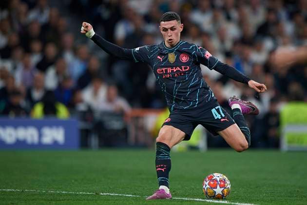 2024-04-09 Real Madrid CF v Manchester City - Quarter-final First Leg - UEFA Champions League 2023 24 MADRID, SPAIN - APRIL 9: Phil Foden of Manchester City during the Quarter-final First Leg - UEFA Champions League match between Real Madrid CF and Manchester City at Estadio Santiago Bernabeu on April 9, 2024 in Madrid, Spain. (Photo by Pablo Morano BSR Agency) Madrid Spain Content not available for redistribution in The Netherlands directly or indirectly through any third parties. Copyright: xBSRxAgencyx
