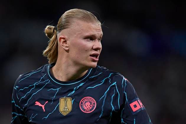 2024-04-09 Real Madrid CF v Manchester City - Quarter-final First Leg - UEFA Champions League 2023 24 MADRID, SPAIN - APRIL 9: Erling Haaland of Manchester City during the Quarter-final First Leg - UEFA Champions League match between Real Madrid CF and Manchester City at Estadio Santiago Bernabeu on April 9, 2024 in Madrid, Spain. (Photo by Pablo Morano BSR Agency) Madrid Spain Content not available for redistribution in The Netherlands directly or indirectly through any third parties. Copyright: xBSRxAgencyx