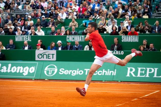Rolex Monte Carlo Masters Day Four MONTE CARLO, MONACO APRIL 9 Novak Djokovic of Serbia in action against Roman Safiullin during their second round match on day four of the Rolex Monte Carlo Masters at Monte Carlo Country Club on April 9, 2024 in Monte Carlo, Monaco Photo by Andy Astfalck Copyright: xBEAUTIFULxSPORTS Astfalckx