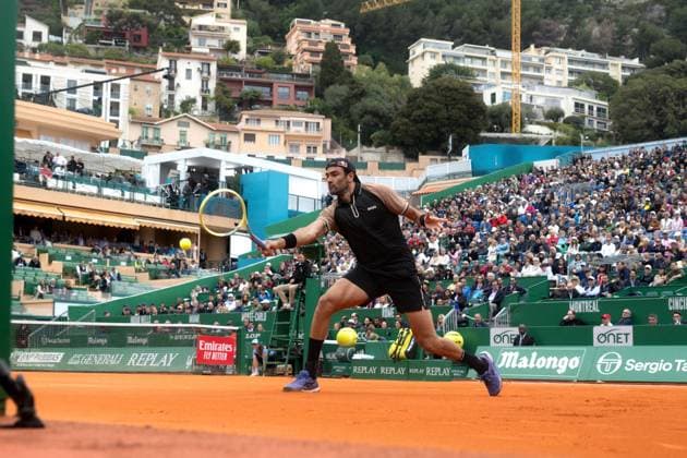 Rolex Monte Carlo Masters Day Four MONTE CARLO, MONACO APRIL 9 Matteo Berrettini of Italy in action against Miomir Kecmanovic of Serbia during their first round match on day four of the Rolex Monte Carlo Masters at Monte Carlo Country Club on April 9, 2024 in Monte Carlo, Monaco Photo by Andy Astfalck Copyright: xBEAUTIFULxSPORTS Astfalckx