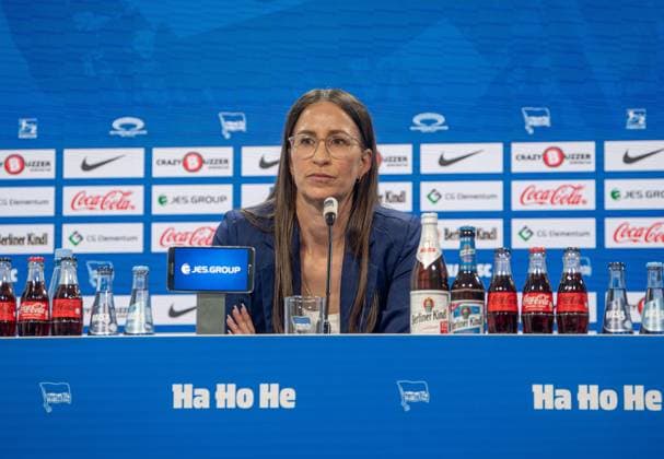 Soccer, Men, Season 2023 2024, 2 Bundesliga, Hertha BSC, Press conference before the match against Hansa Rostock, in the picture press spokeswoman Vera Krings Hertha BSC , 10 04 2024, Copyright: xSebastianxRäppold MatthiasxKochx