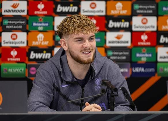 Football - UEFA Europa League - Quarter-Final 1st Leg - Liverpool FC v BC Atalanta - MD-1 LIVERPOOL, ENGLAND - Wednesday, April 10, 2024: Liverpool s Harvey Elliott during a press conference, PK, Pressekonferenz at Anfield ahead of the UEFA Europa League Quarter-Final 1st Leg match between Liverpool FC and BC Atalanta. (Photo by David Rawcliffe Propaganda) LIVERPOOL Anfield MERSEYSIDE ENGLAND  Copyright: xDavidxRawcliffex P2024-04-10-Liverpool_Atalanta_MD-1-3