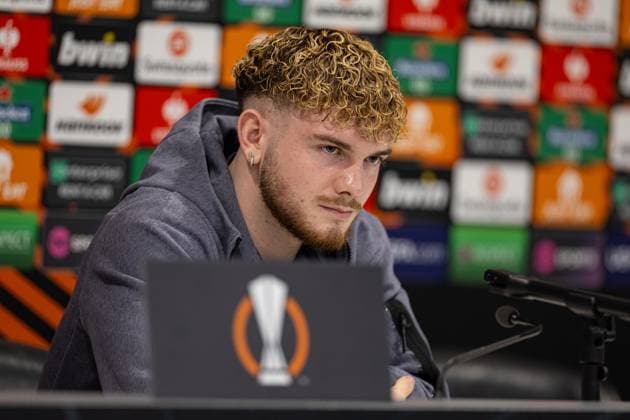 Football - UEFA Europa League - Quarter-Final 1st Leg - Liverpool FC v BC Atalanta - MD-1 LIVERPOOL, ENGLAND - Wednesday, April 10, 2024: Liverpool s Harvey Elliott during a press conference, PK, Pressekonferenz at Anfield ahead of the UEFA Europa League Quarter-Final 1st Leg match between Liverpool FC and BC Atalanta. (Photo by David Rawcliffe Propaganda) LIVERPOOL Anfield MERSEYSIDE ENGLAND  Copyright: xDavidxRawcliffex P2024-04-10-Liverpool_Atalanta_MD-1-5