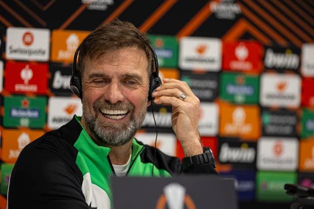Football - UEFA Europa League - Quarter-Final 1st Leg - Liverpool FC v BC Atalanta - MD-1 LIVERPOOL, ENGLAND - Wednesday, April 10, 2024: Liverpool s manager Jürgen Klopp during a press conference, PK, Pressekonferenz at Anfield ahead of the UEFA Europa League Quarter-Final 1st Leg match between Liverpool FC and BC Atalanta. (Photo by David Rawcliffe Propaganda) LIVERPOOL Anfield MERSEYSIDE ENGLAND  Copyright: xDavidxRawcliffex P2024-04-10-Liverpool_Atalanta_MD-1-29
