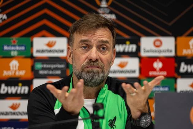 Football - UEFA Europa League - Quarter-Final 1st Leg - Liverpool FC v BC Atalanta - MD-1 LIVERPOOL, ENGLAND - Wednesday, April 10, 2024: Liverpool s manager Jürgen Klopp during a press conference, PK, Pressekonferenz at Anfield ahead of the UEFA Europa League Quarter-Final 1st Leg match between Liverpool FC and BC Atalanta. (Photo by David Rawcliffe Propaganda) LIVERPOOL Anfield MERSEYSIDE ENGLAND  Copyright: xDavidxRawcliffex P2024-04-10-Liverpool_Atalanta_MD-1-33