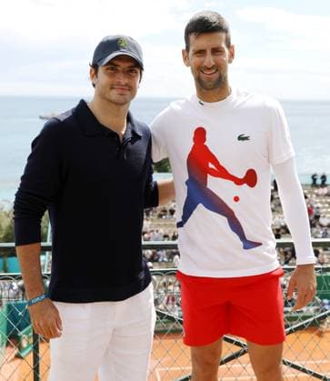 ROLEX MONTE-CARLO MASTERS PHOTOPQR NICE MATIN Jean François Ottonello ; Roquebrune-Cap-Martin ; 10 04 2024 ; Rolex Monte-Carlo Masters - Carlos Sainz et Novak Djokovic Roquebrune-Cap-Martin France  Copyright: xPHOTOPQR NICExMATIN MAXPPPxJeanxFrançoisxOttonellox 20240410NIM0828 20240410NIM0828